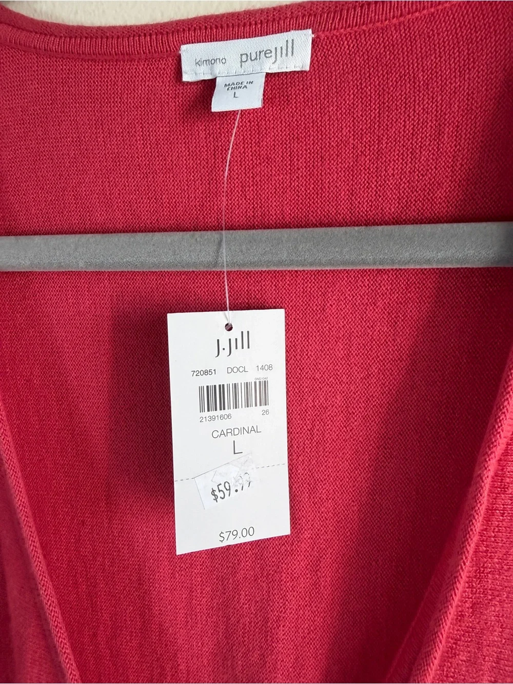 NWT J.Jill Pure Jill Cotton Cashmere Blend Surplice Dolman Sweater Red L